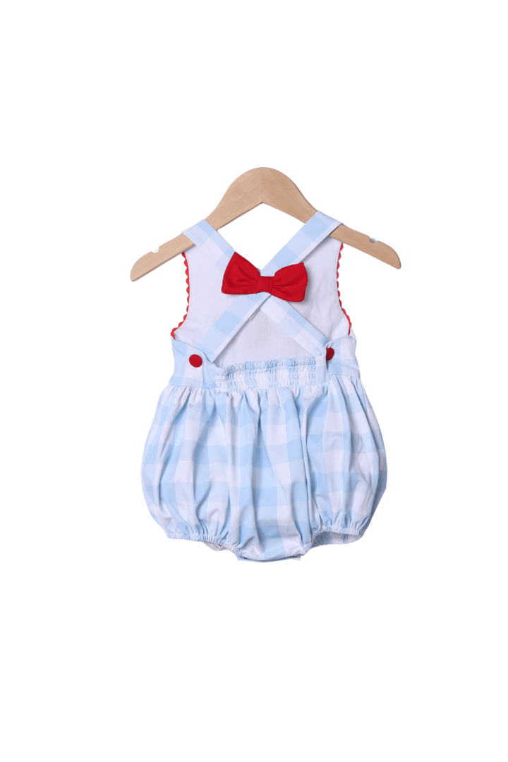 The Smocked Flamingo Apparel & Accessories French Knot Patriotic Puppy Blue Buffalo Check Bow Bubble