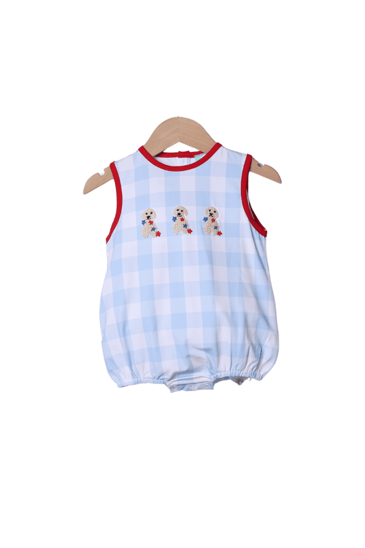 The Smocked Flamingo Apparel & Accessories French Knot Patriotic Puppy Blue Buffalo Check Bubble