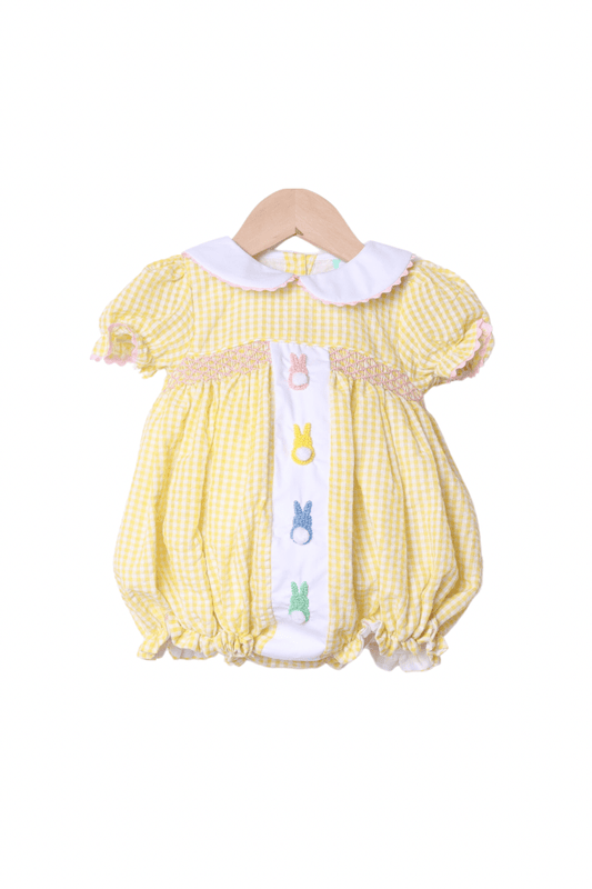 The Smocked Flamingo Apparel & Accessories French Knot Peep Yellow Swiss Dot Bubble