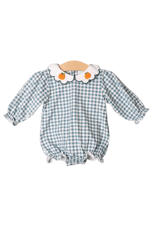 The Smocked Flamingo Apparel & Accessories French Knot Peter Pan Collar Stone Gingham Pumpkin Bubble-GIRL