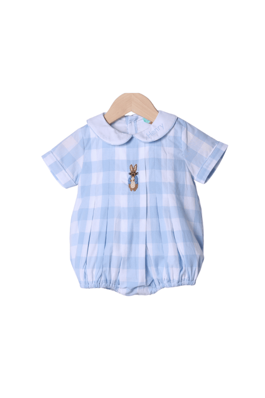 The Smocked Flamingo Apparel & Accessories French Knot Peter Rabbit Blue Buffalo Check Bubble