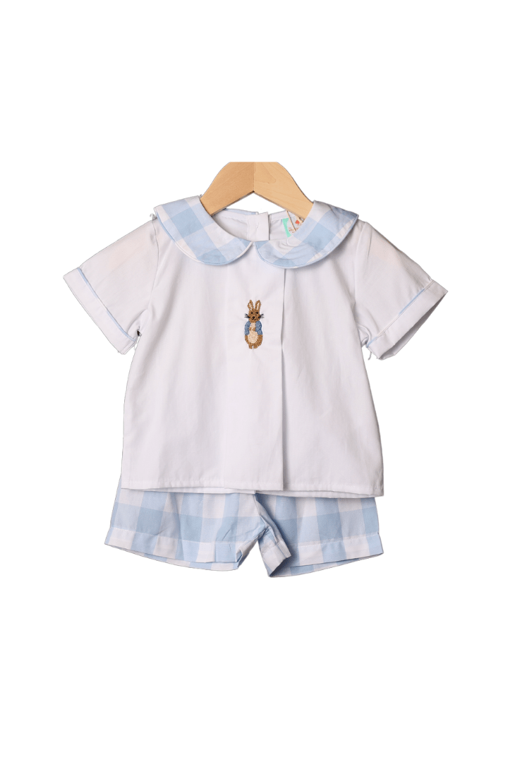 French Knot Peter Rabbit Blue Gingham Short Set