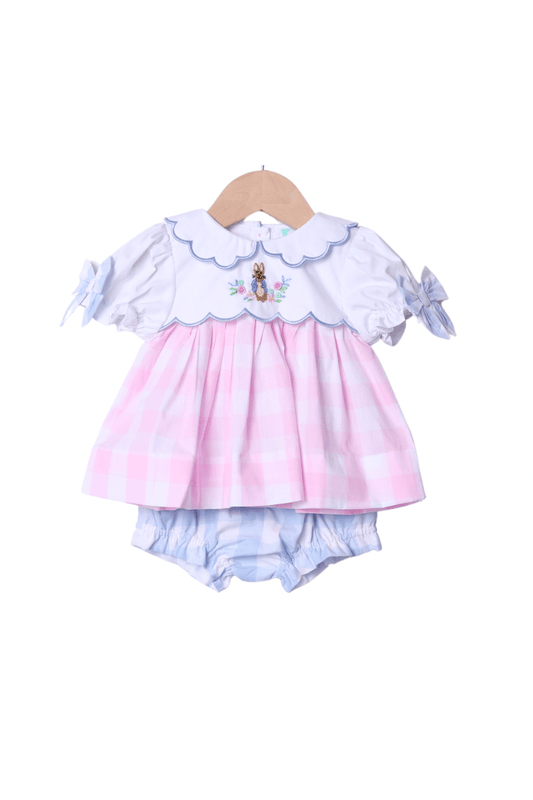 The Smocked Flamingo Apparel & Accessories French Knot Peter Rabbit Gingham Bloomer Set