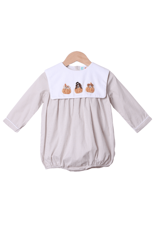 The Smocked Flamingo Apparel & Accessories French Knot Pilgrim Puppy Khaki Gingham Bubble