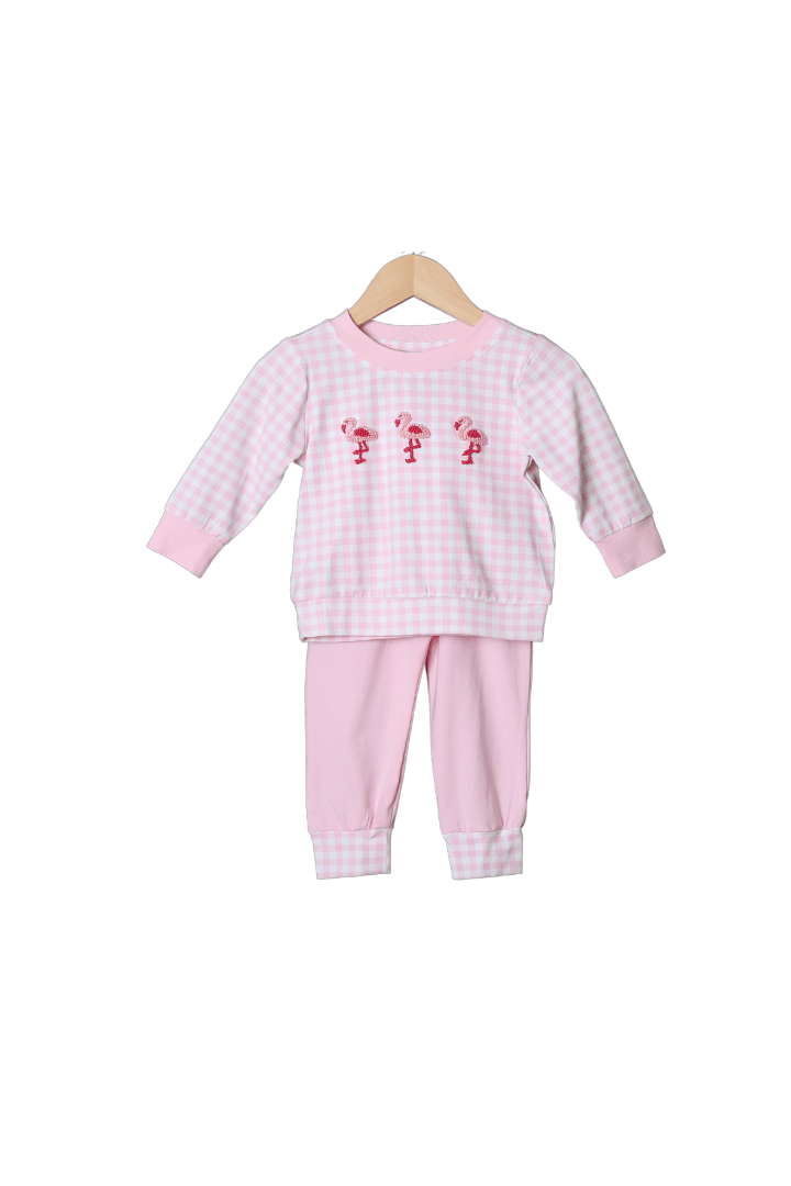 The Smocked Flamingo Apparel & Accessories French Knot Pink Gingham Jogger Set