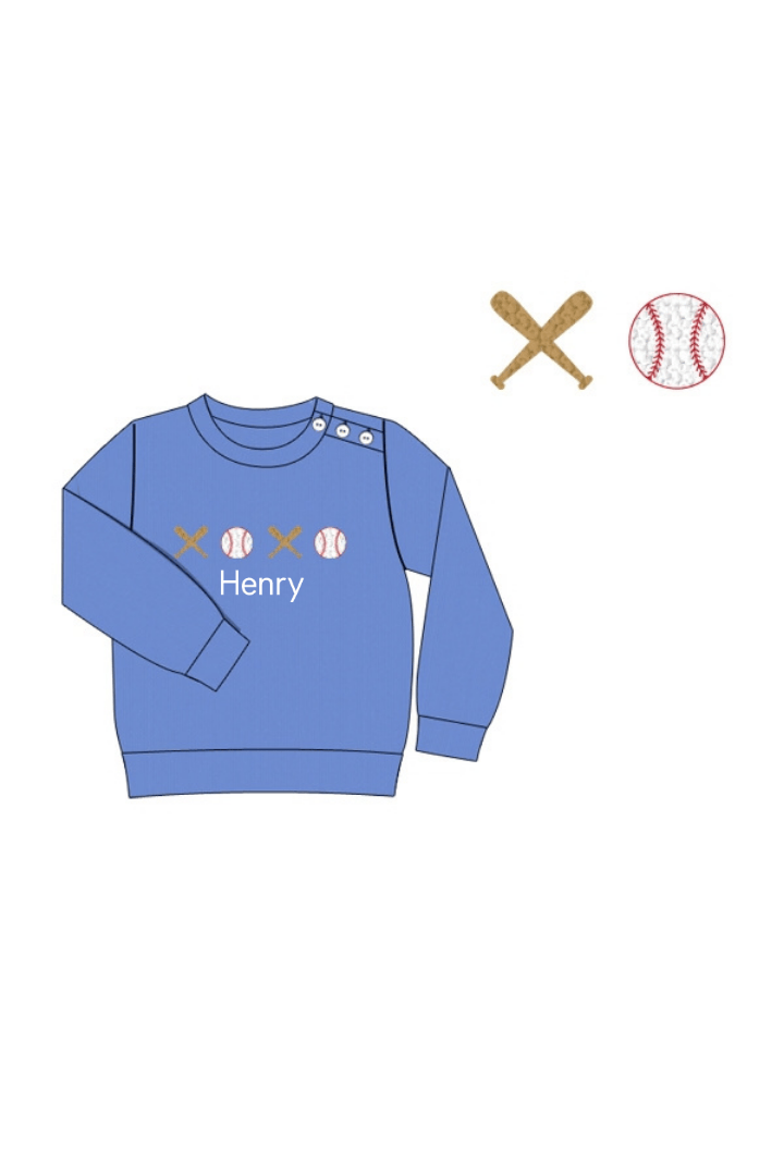 The Smocked Flamingo Apparel & Accessories French Knot Play Ball Blue Cardigan Pullover