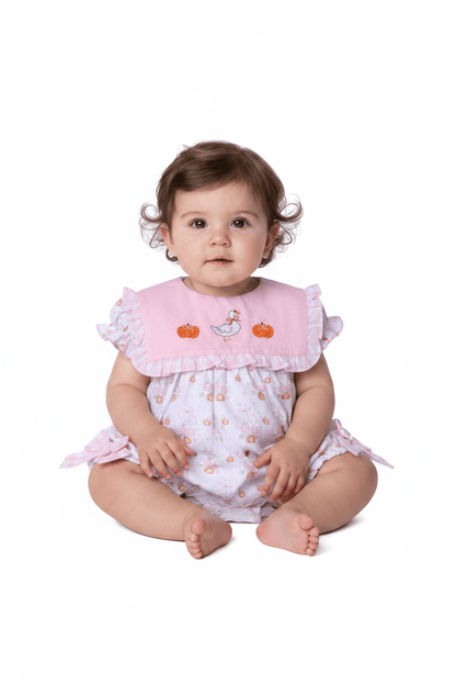 The Smocked Flamingo Apparel & Accessories French Knot Pumpkin Goose Bib Bubble