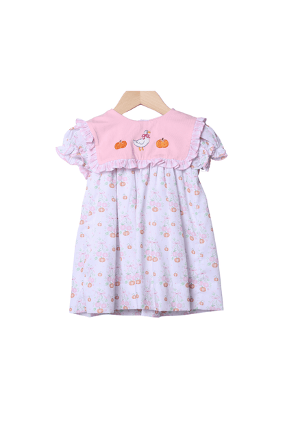 The Smocked Flamingo Apparel & Accessories French Knot Pumpkin Goose Bib Dress
