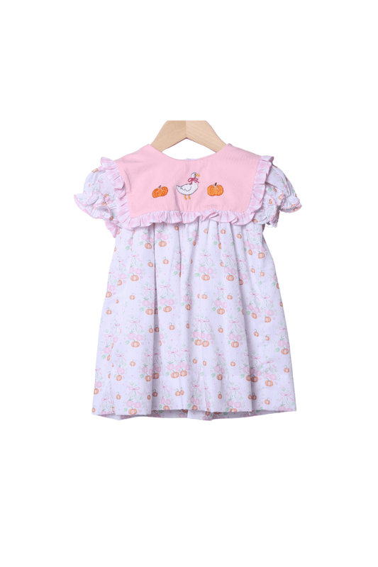 The Smocked Flamingo Apparel & Accessories French Knot Pumpkin Goose Bib Dress