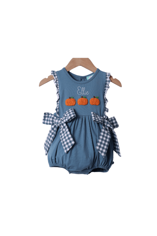 The Smocked Flamingo Apparel & Accessories French Knot Pumpkin Stone Gingham BOW Bubble