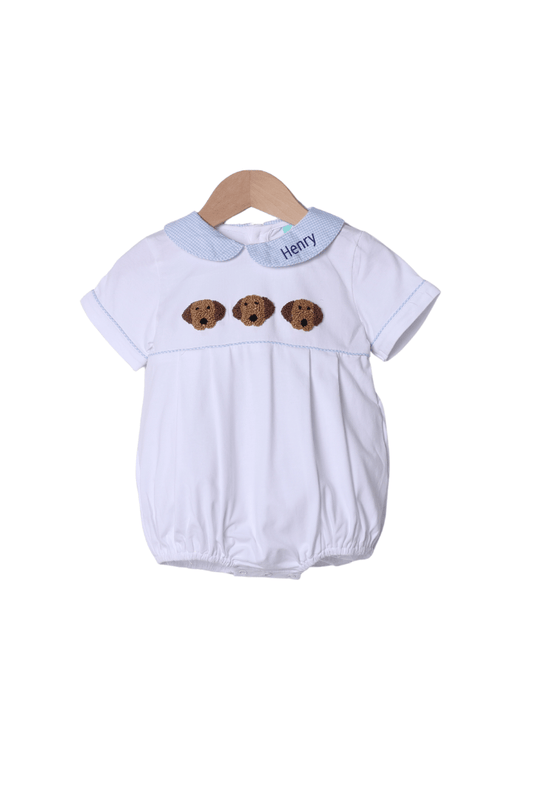 The Smocked Flamingo Apparel & Accessories French Knot Puppy Blue Gingham White Knit Bubble