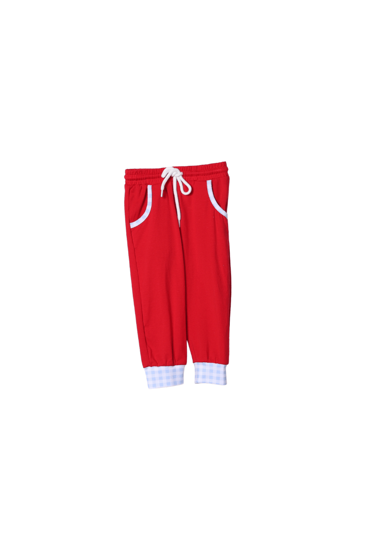 The Smocked Flamingo Apparel & Accessories French Knot Puppy Love Embroidered Blue Gingham Jogger Set