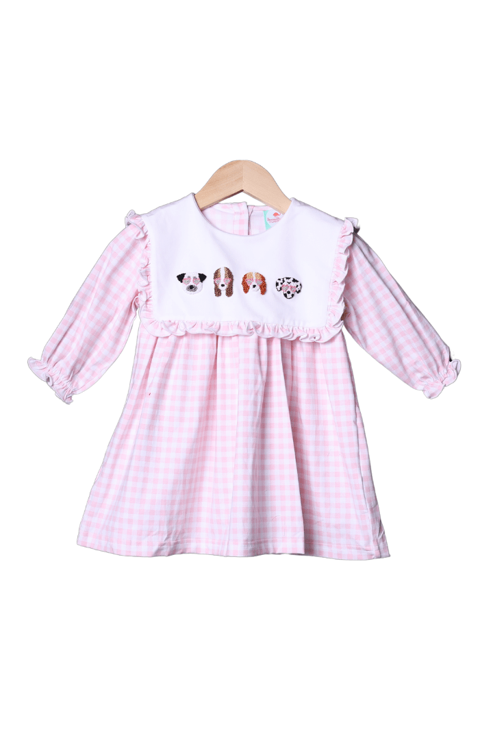 Petit Bebe Knits Girls Pink Gingham Smocked Puppy Dog Dress with Collar main image 1
