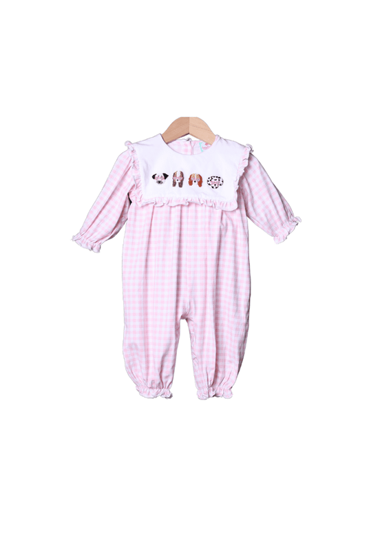 The Smocked Flamingo Apparel & Accessories French Knot Puppy Love Pink Gingham Romper