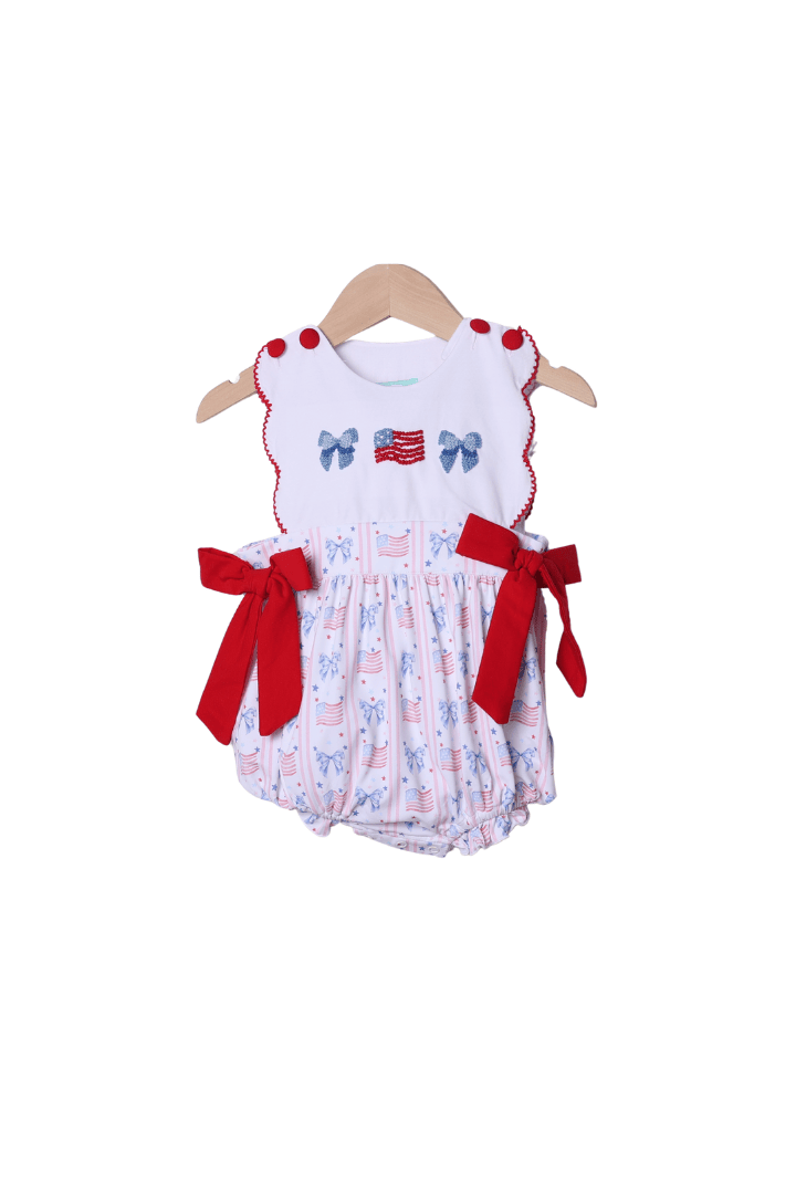 The Smocked Flamingo Apparel & Accessories French Knot Red, White and Bow Bubble