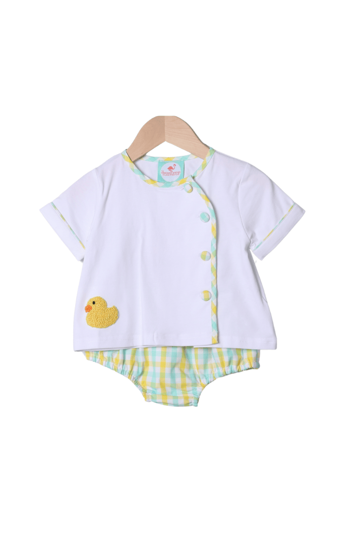 The Smocked Flamingo Apparel & Accessories French Knot Rubber Duck Plaid Diaper Set