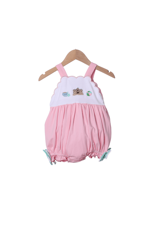 The Smocked Flamingo Apparel & Accessories French Knot Sand Castle Fun Mint/Pink Stripe Bubble