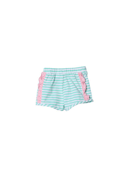The Smocked Flamingo Apparel & Accessories French Knot Sand Castle Fun Mint/Pink Stripe Short Set