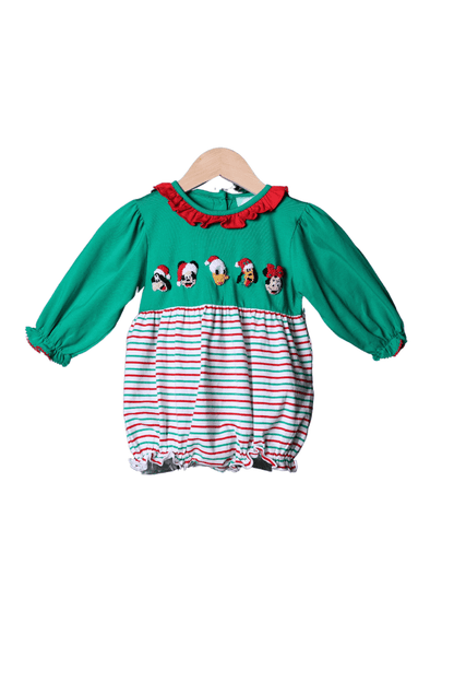 The Smocked Flamingo Apparel & Accessories French Knot Santa Mouse Friends Stripe Ruffle Bubble