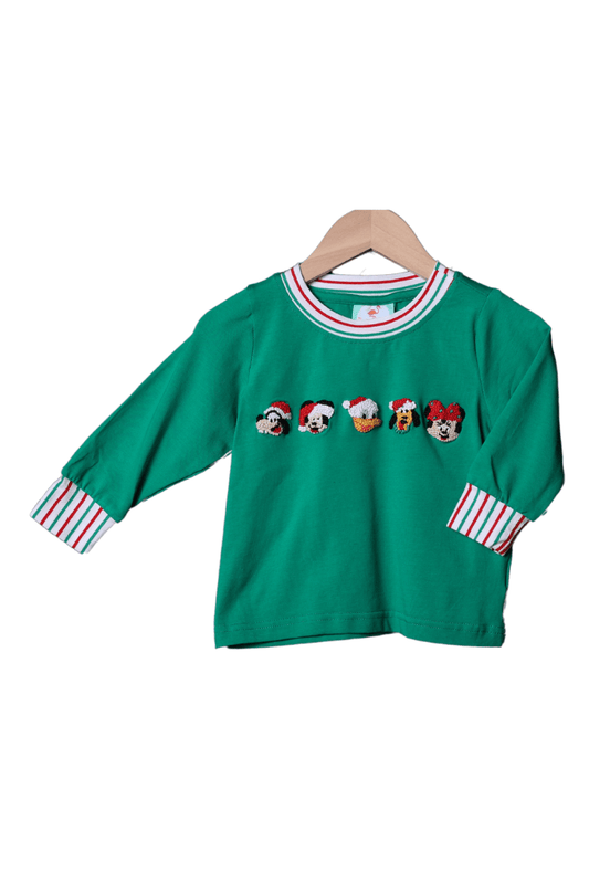 The Smocked Flamingo Apparel & Accessories French Knot Santa Mouse Friends Stripe Shirt