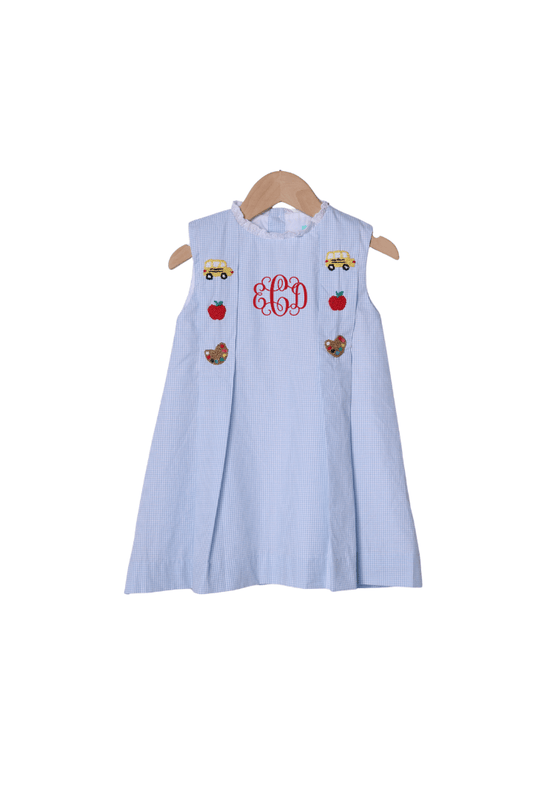 The Smocked Flamingo Apparel & Accessories French Knot School Supplies Blue Gingham Dress