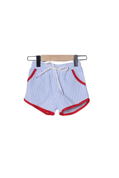 The Smocked Flamingo Apparel & Accessories French Knot School Supplies Blue Pinstripe Short Set