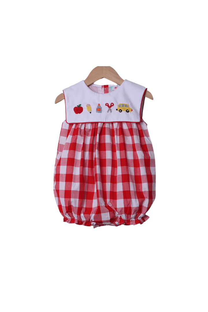 The Smocked Flamingo Apparel & Accessories French Knot School Supplies Red Gingham Bubble