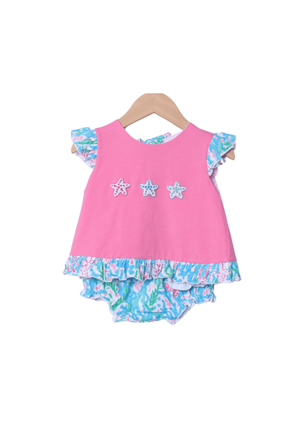 The Smocked Flamingo Apparel & Accessories French Knot Starfish Palm Beach Knit Bloomer Set
