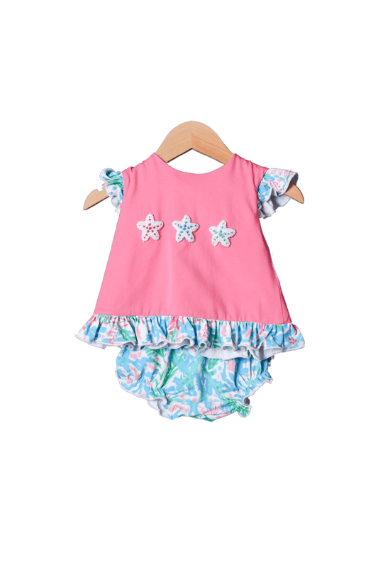 The Smocked Flamingo Apparel & Accessories French Knot Starfish Palm Beach Knit Bloomer Set