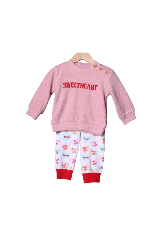 The Smocked Flamingo Apparel & Accessories French Knot Sweetheart Candy Heart Jogger Set