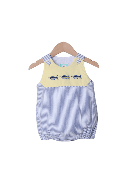 The Smocked Flamingo Apparel & Accessories French Knot Swordfish Yellow/Navy Bubble