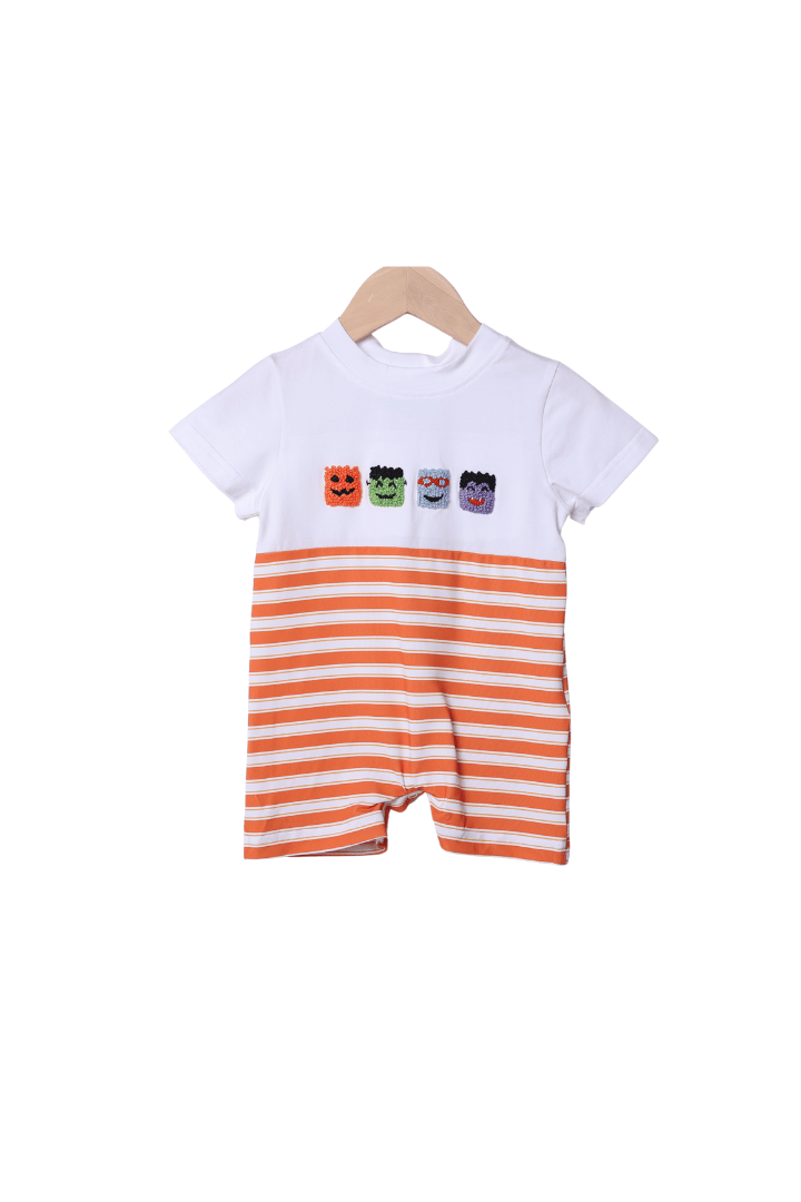 The Smocked Flamingo Apparel & Accessories French Knot Trick or Treat Pals Short Romper