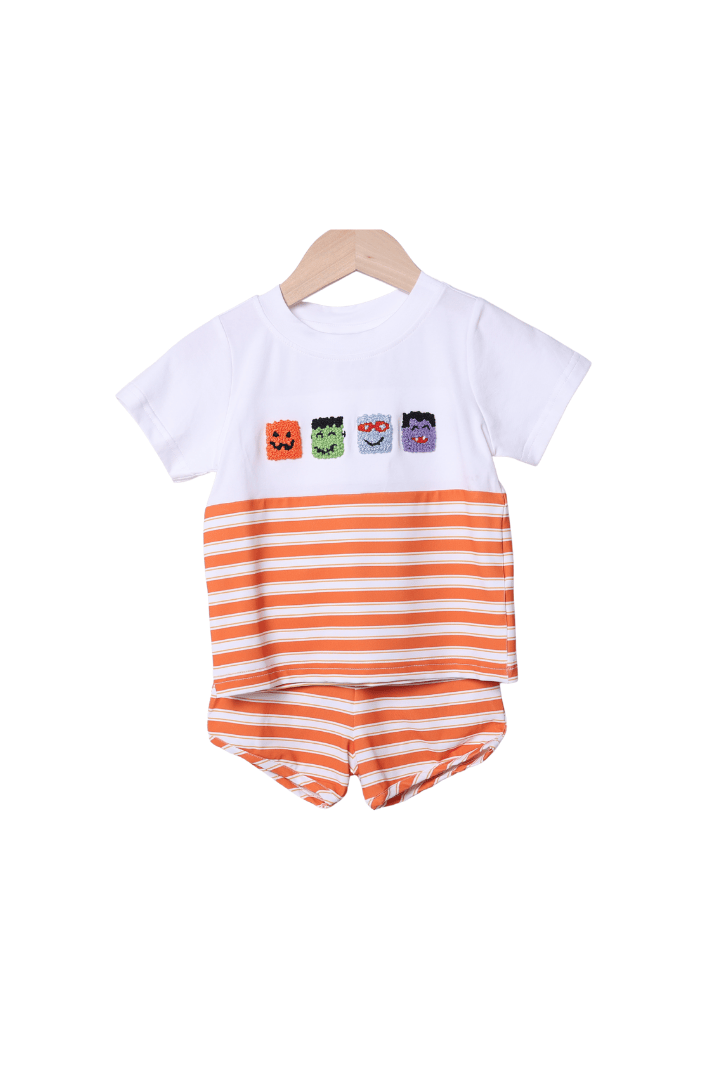 The Smocked Flamingo Apparel & Accessories French Knot Trick or Treat Pals Short Set