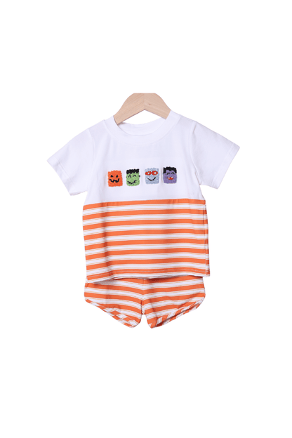 The Smocked Flamingo Apparel & Accessories French Knot Trick or Treat Pals Short Set