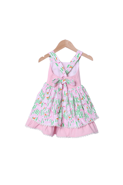 The Smocked Flamingo Apparel & Accessories French Knot Tropical Flamingo Bow Dress