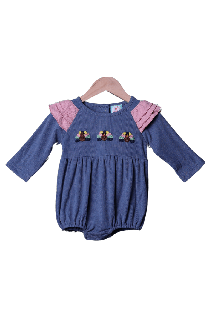 The Smocked Flamingo Apparel & Accessories French Knot Turkey Navy Ruffle Bubble