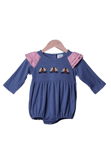 Pink character hand smocked dot ruffle bubble main image 1