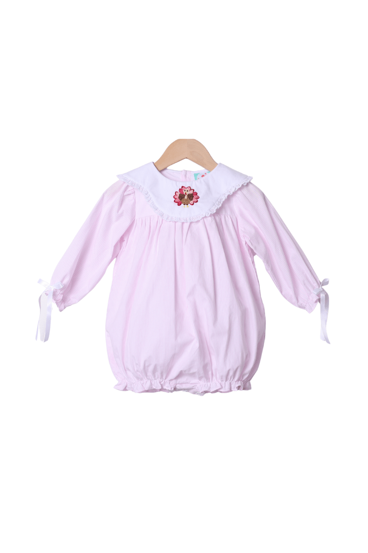 The Smocked Flamingo Apparel & Accessories French Knot Turkey Pink Pinstripe Stripe Bubble