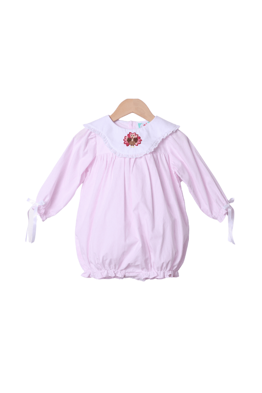 The Smocked Flamingo Apparel & Accessories French Knot Turkey Pink Pinstripe Stripe Bubble