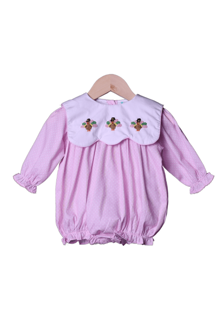 The Smocked Flamingo Apparel & Accessories French Knot Turkey Pink Polka Dot Scalloped Bubble