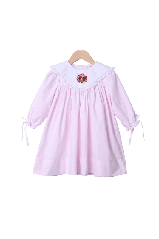 The Smocked Flamingo Apparel & Accessories French Knot Turkey Pink Stripe Dress