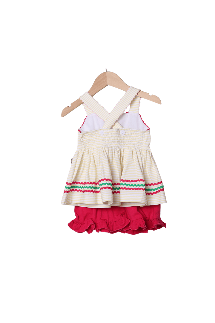 The Smocked Flamingo Apparel & Accessories French Knot Turtle Yellow/Pink Stripe Short Set