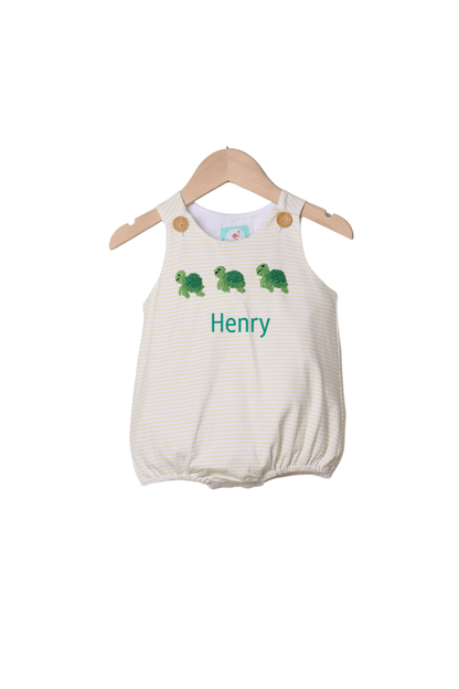 The Smocked Flamingo Apparel & Accessories French Knot Turtle Yellow Stripe Bubble