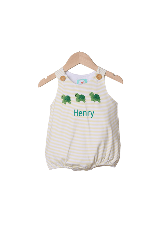 The Smocked Flamingo Apparel & Accessories French Knot Turtle Yellow Stripe Bubble