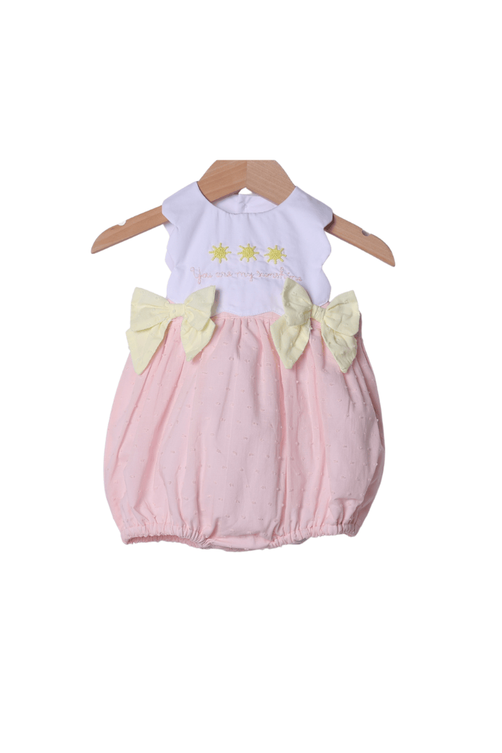 The Smocked Flamingo Apparel & Accessories French Knot You Are My Sunshine Pink Swiss Dot Bubble