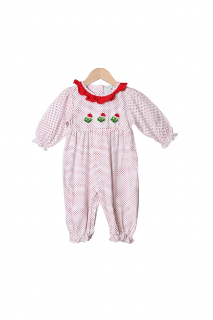 The Smocked Flamingo Apparel & Accessories French Knot You're A Mean One Bitty Dot Romper