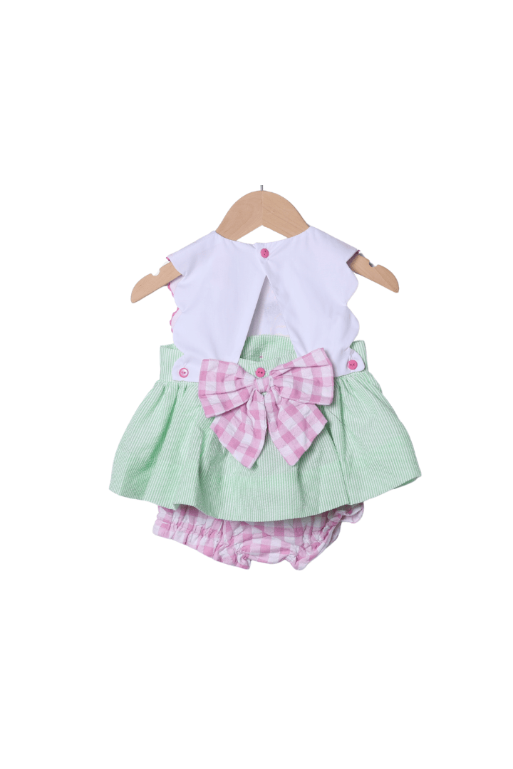 The Smocked Flamingo Apparel & Accessories French Knot Zoo Friends Seersucker Bow Bloomer Set