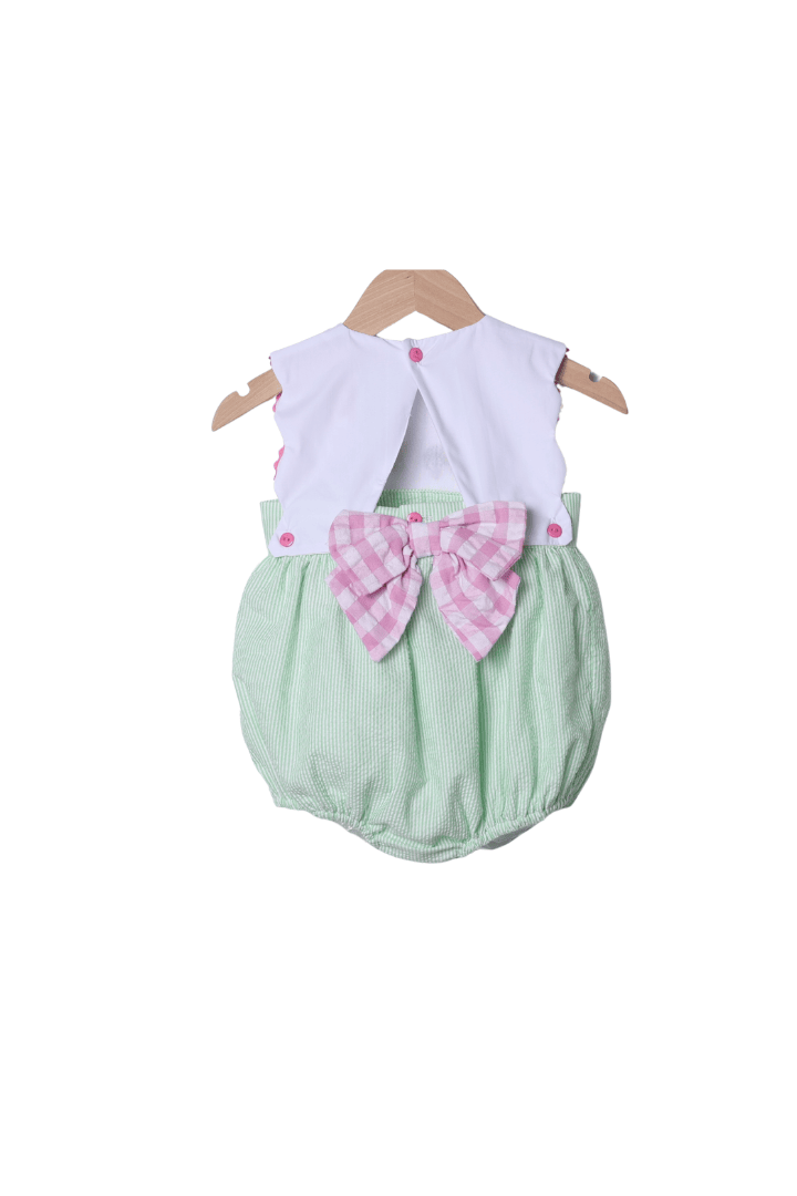The Smocked Flamingo Apparel & Accessories French Knot Zoo Friends Seersucker Bow Bubble