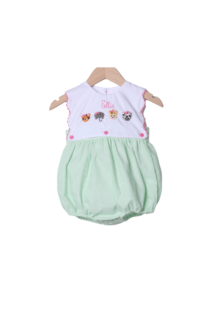 The Smocked Flamingo Apparel & Accessories French Knot Zoo Friends Seersucker Bow Bubble