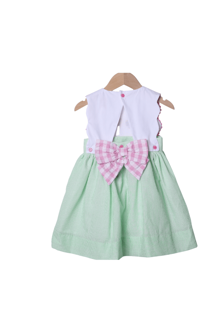 The Smocked Flamingo Apparel & Accessories French Knot Zoo Friends Seersucker Bow Dress